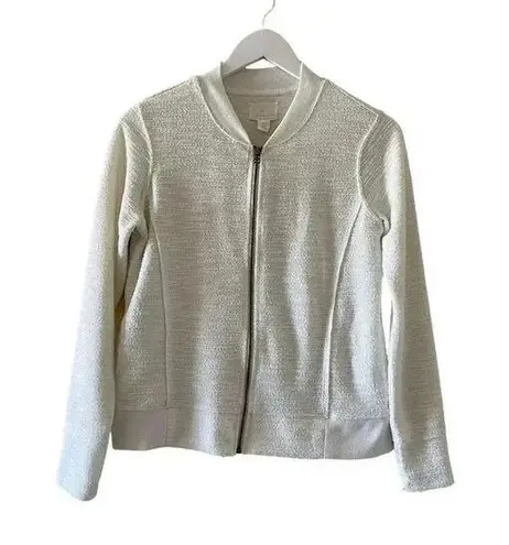 Caslon Nordstrom V-Neck Women’s White Front Zipper Long Sleeves SZ S #1251