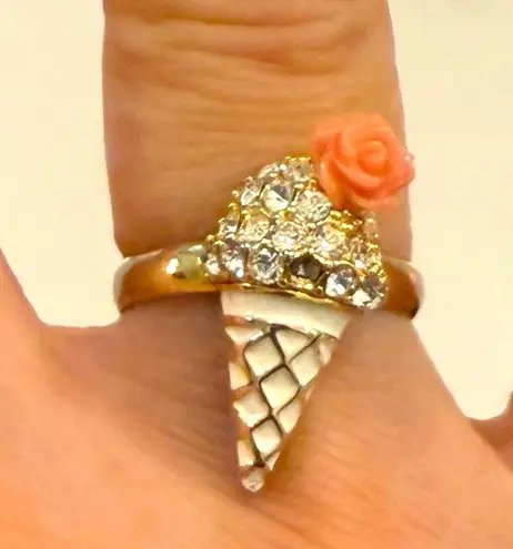 Gold Ice Cream Cone Fashion Ring with Rose Accent 5
