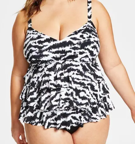 SWIM SOLUTUIONS NWT $102 Tiered Ruffle faukini one piece swimsuit 10 M Black Size M