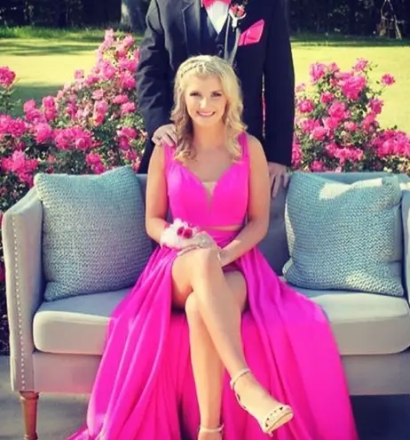 La Femme Women’s  Two Crop Top Piece Peek A Boo Dress Shorts With Train Sk - Image 2