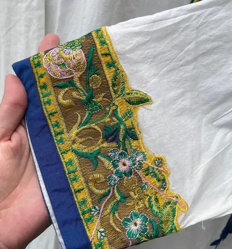 New Khaadi Floral Embroidered Tunic Indian White Blue Kurta Size 14