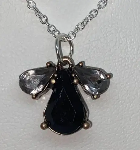 Handmade Silver-Tone Black & Clear Rhinestone Fly Pendant Necklace