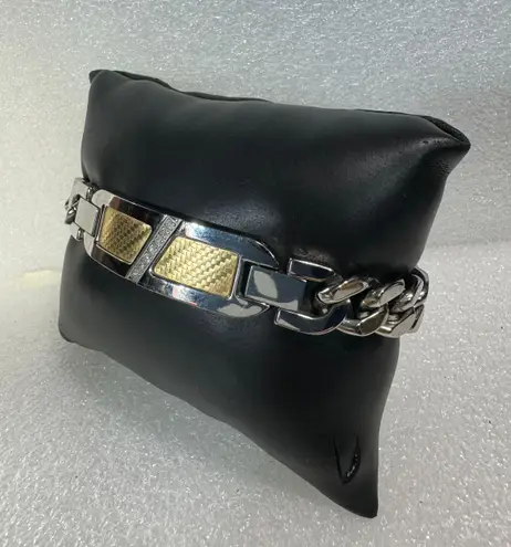 18KT Yellow Gold Inlay & Stainless Steel Cuban Link Men’s Diamond Bracelet 8.5” Long