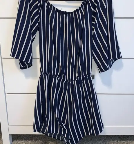 Ambiance white and blue striped off the shoulder romper