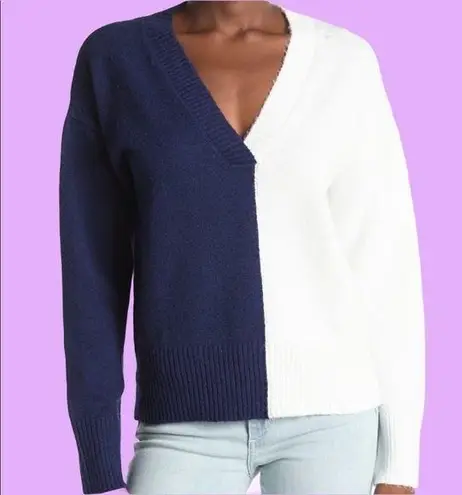 Sweet Romeo Stripe Colorblock V-Neck Sweater M