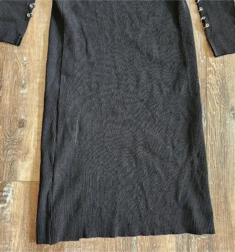 NICHOLAS Saba Midi Dress in Black Ribbed Size Medium Long Sleeve Cut Out Midi