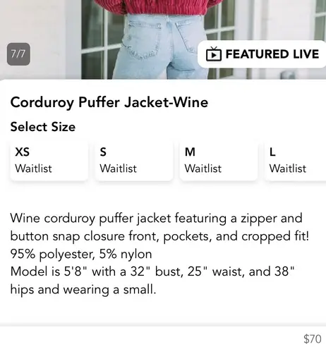 These Three Boutique Corduroy Puffer Jacket