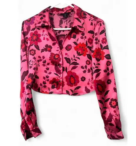 House of Harlow 1960 | S | Blouse Crop Top Pink Floral Satin Top Womens REVOLVE