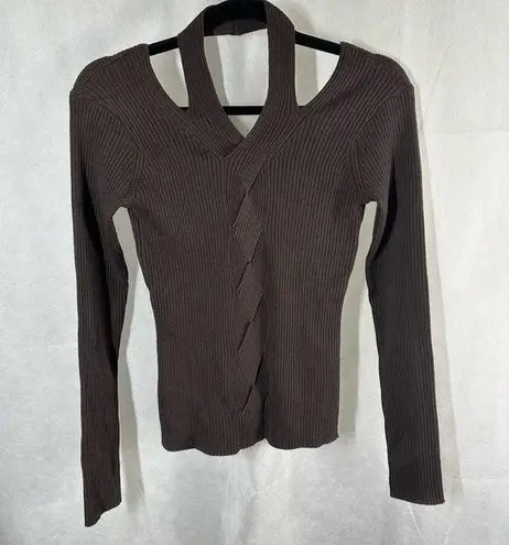 Jonathan Simkhai Leah Ribbed Cable Knit Wool Blend Sweater Chocolate Size XS