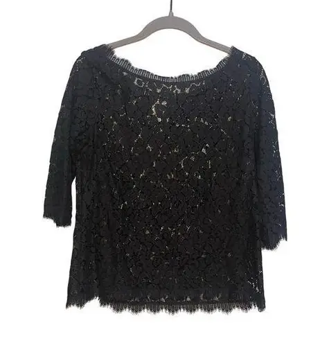 Anthropologie Weston Wear Black Sheer Lace Top 3/4 Sleeve Small Whimsigoth