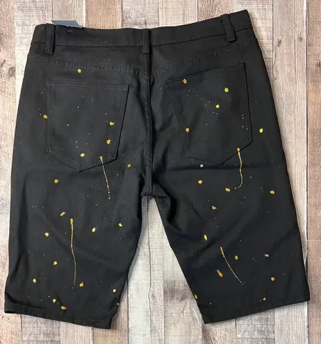 Uncut Denim Co . Y2K Painted Black 12" Knee Length Denim Shorts sz 34 NWT