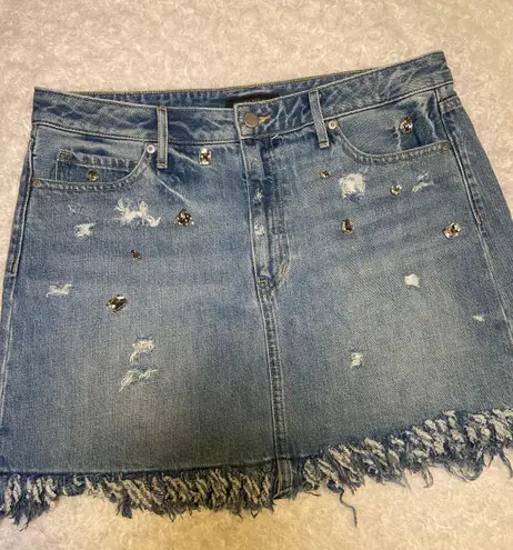 Banana Republic Distressed Denim Skirt With Bling Size 10