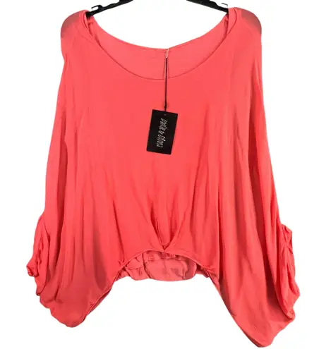 Davide Silvana Layered Poncho Blouse S Coral Built In Tank Viscose Made In Italy Orange