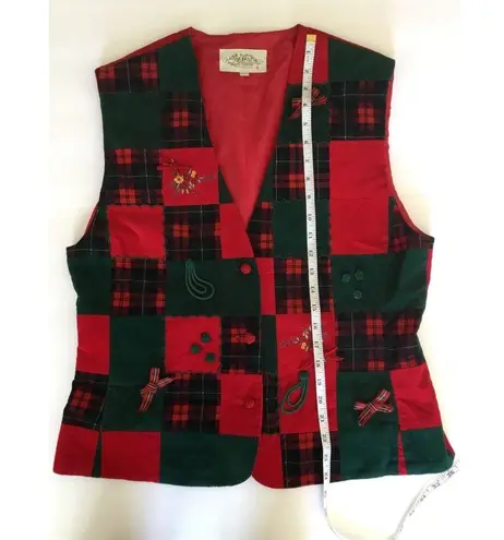 Susan Bristol VTG Red & Green Corduroy Tartan Plaid Appliqué Christmas V…