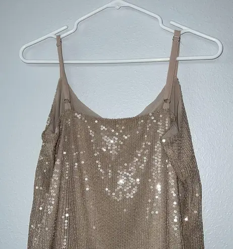 White House | Black Market champagne sequin spaghetti strap tank top