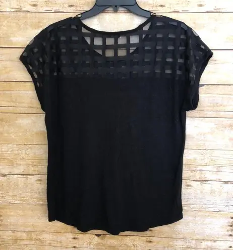 Carol Rose Black Top With Lace Lattice Neck/Yoke