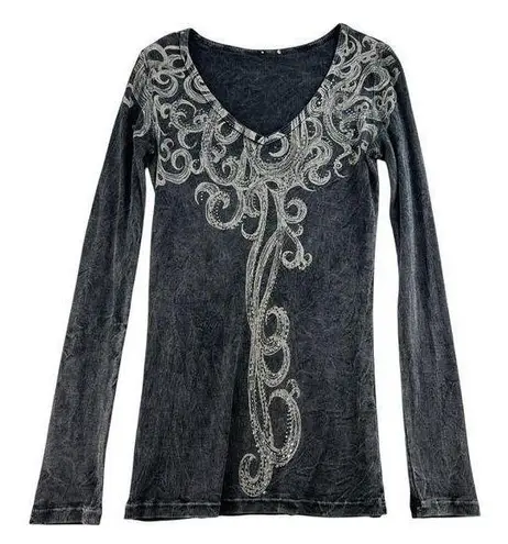 Vocal VTG L Large Top Black Ribbed Embellished Studs Y2K Dark Fairy Goth Punk