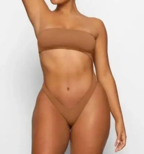 SKIMS Swim Monokini One piece Cut Out with removable straps almond size 4x nwt