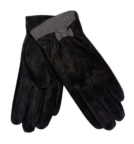 Vintage 90s Pierre Balmain Black Suede Ostrich Leather Bow Gloves