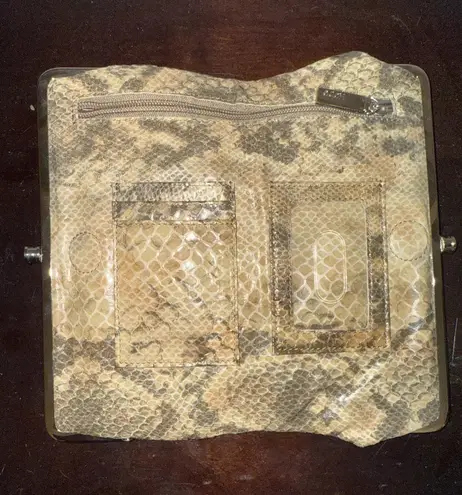 Hobo Clutch Wallet Snakeskin Print Evening Bag Faux Leather Kiss Lock 8.5x4.5" Brown