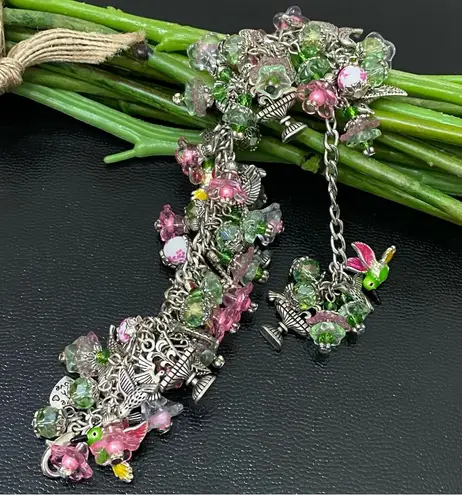 Hummingbird Handmade Spring Themed Flowers Chunky Beaded Fun Bracelet