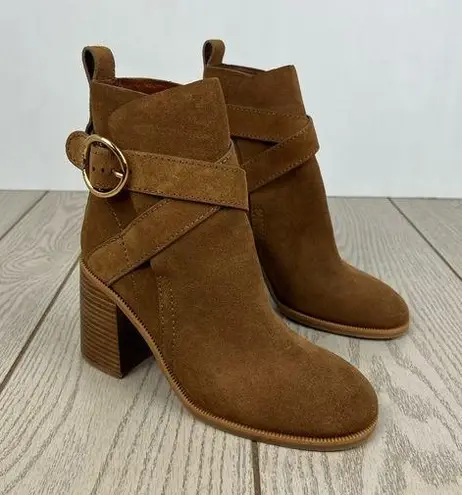 See By Chloe See by Chloé Suede Buckle Ankle Booties 37 Tobacco (Tan) & Goldtone Metal $525