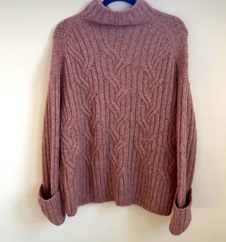 Vince  Rose pink Mirrored Cable turtleneck wool sweater L NWT