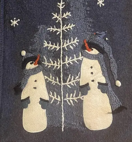 Croft & Barrow  Blue Ugly CHRISTMAS‎ Zip Cardigan Vintage XL Snowmen Holiday