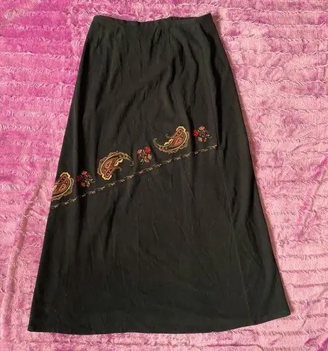 Talbots Vintage  Faux Suede Floral Embroidered Maxi Skirt