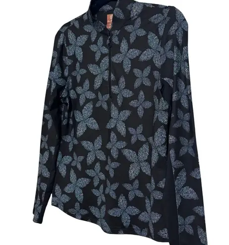 BEN HOGAN Long Sleeve Pixel Floral Sun Performance Knit Golf Top NWOT Small Black