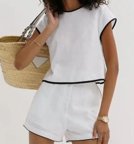 Commense Pure Cotton Contrast Trim Shorts Set