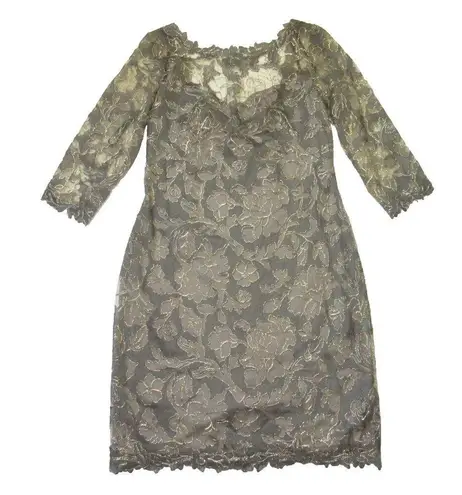 Tadashi Shoji NWT Lark Sheath in Smoke Pearl Corded Embroidery Tulle Dress 14