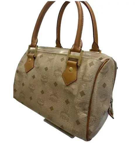 MCM Rare Tan Color Monogram Visetos Boston Bag