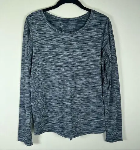 Zyia  Active Top Size XL Gray Heathered Split Back Long Sleeve Thumb Holes EUC