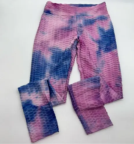 None Tik Tok Famous High Waisted Waffle Knit Leggings w/Scrunched Bottom-Tie-Dyed-S