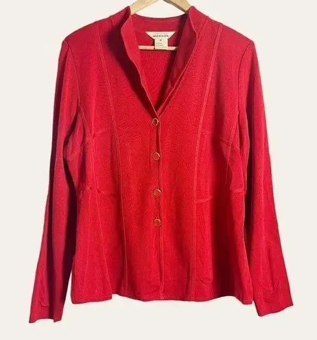 Misook Exclusively Solid Red Knit Button Front Sweater Jacket Size Medium