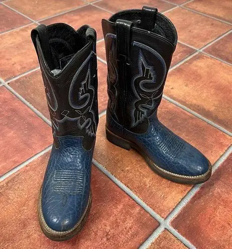 Double H Leather Pull Strap Western Embroidery Womens Boots Size 6.5 Black