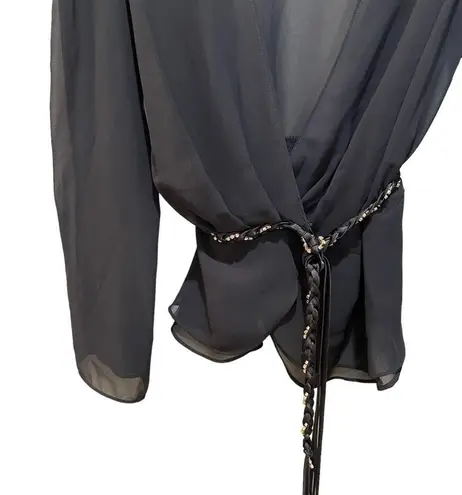 Sandra Darren Sheer Tie Waist Top Blouse Black Size 10