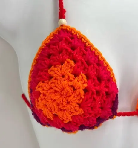 Handmade Napper brand granny square string bikini top halter adjustable any size Orange Size undefined