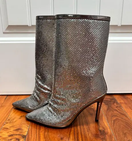 Carvela Heeled Armour Boots Chainmail Mesh 36.5 / 6 Silver