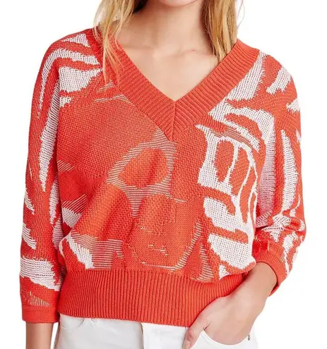 Callahan New Anthropologie Jacquard Knit V-Neck Sweater Tangerine Size Small