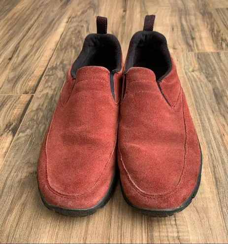 L.L.Bean  Moc Red Orange Suede Slip On Shoes Women's Size 9