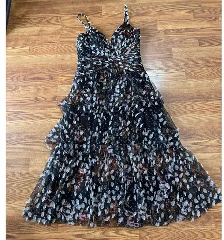 Marchesa Notte black appliqué tiered party V