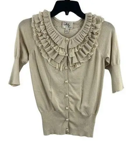 Milly  Cream Elbow Sleeve Cardigan Ruffle Detail Small