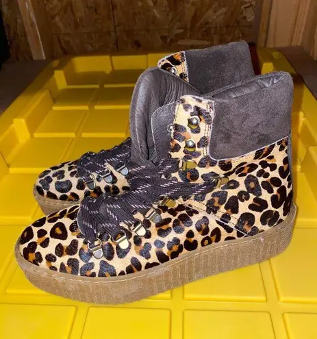 Shoe The Bear Agda Women's 38 Chestnut Leopard Pony Suede Ankle Hiking Boot Size 7
