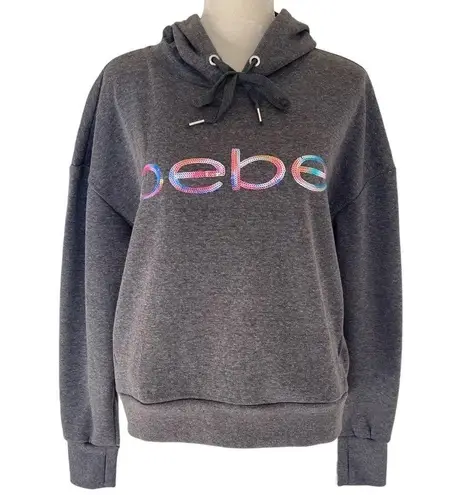 Bebe 𝅺 Sport Charcoal Rainbow Sequin Logo Hoodie Sweatshirt Women’s Size 1X