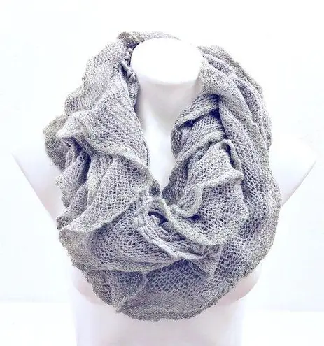 infinity Grey  Scarf Tiered Grey Knit with Gold Trim Crochet