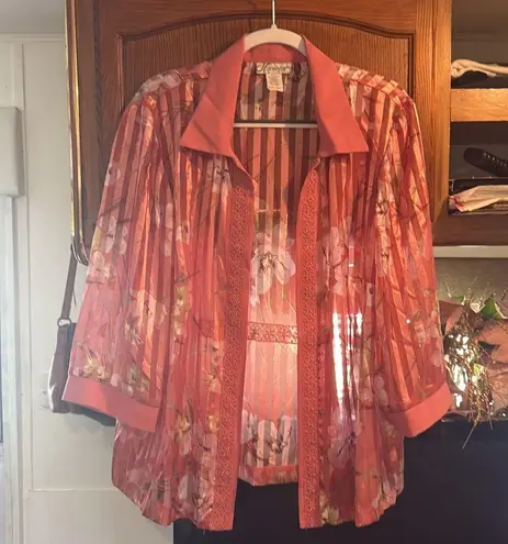 Dressbarn Floral Sheer Striped Blouse size 18W Pink
