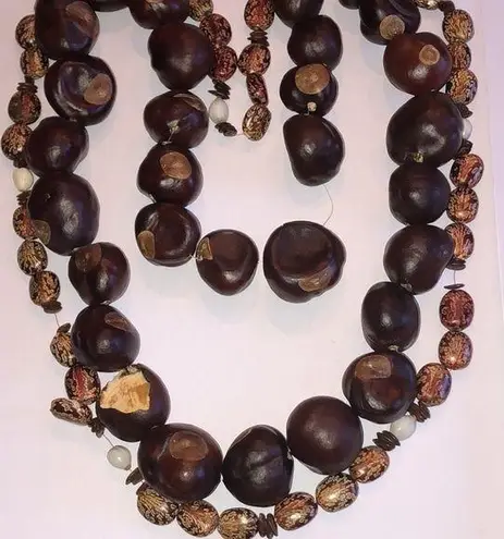 Buckeye Chestnut Castor Beans Boho Chunky Retro Necklaces Brown