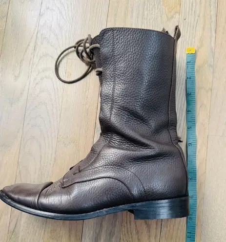 A SOLIANI MILANO Gothic Core Combat Brown Pebbled Leather Lace Up Boots SZ 36.5